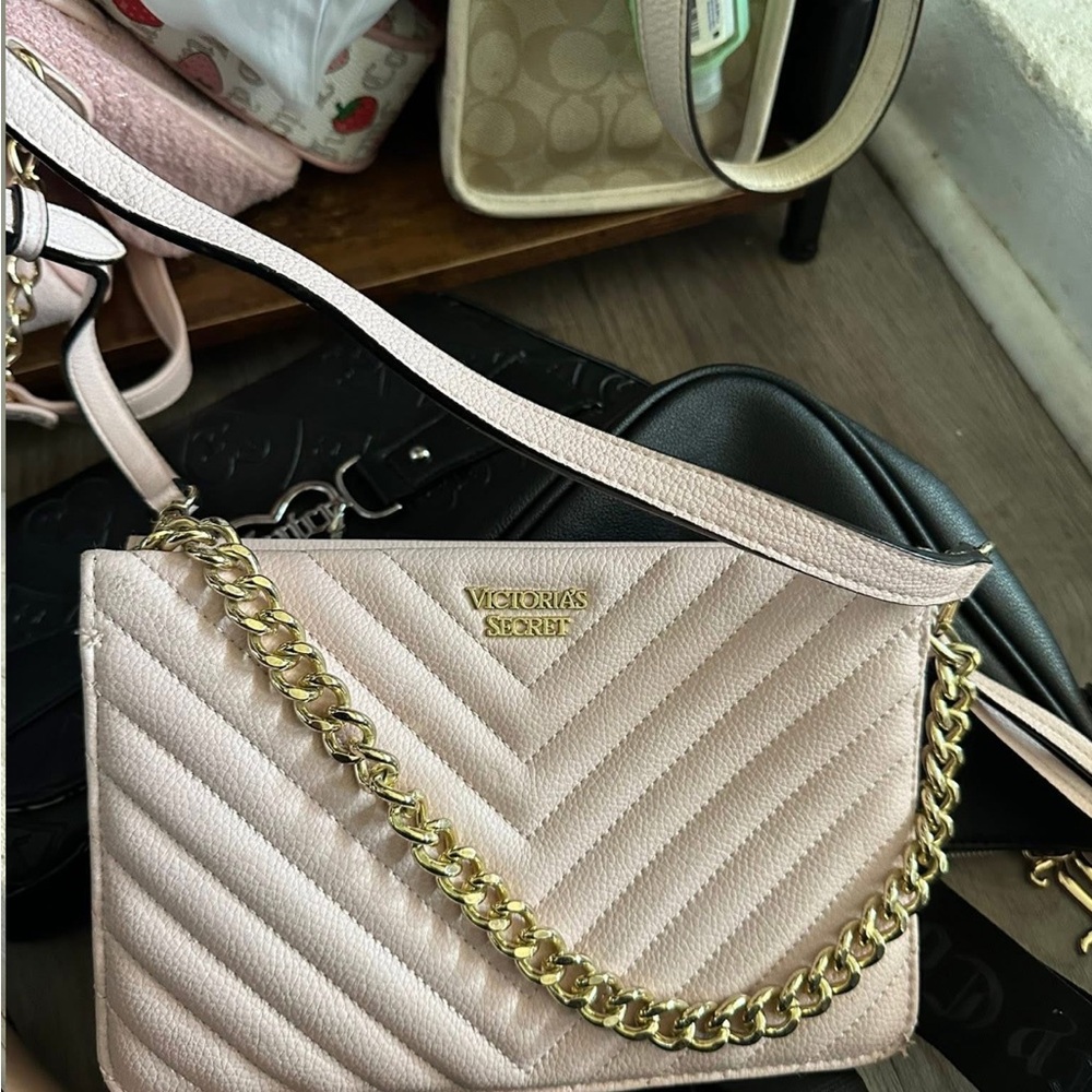 Victoria's Secret Pink and Gold Chevron Crossbody Bag